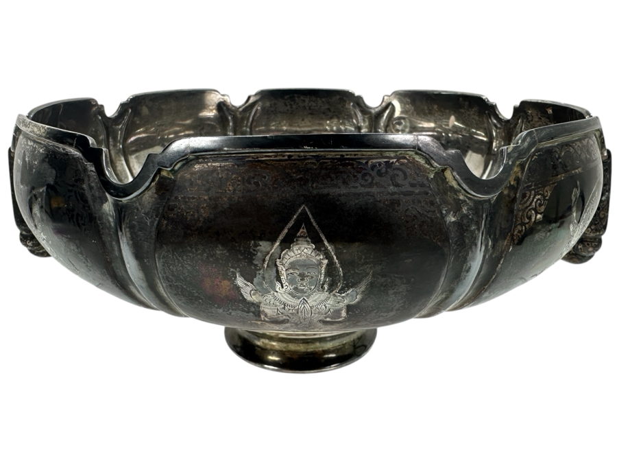 Large Sterling Silver Hallmarked SIAM Thailand Thainakon Footed Bowl With Handles 1,050g (92.5% Silver - Silver Melt Value $1,026) [Photo 2]