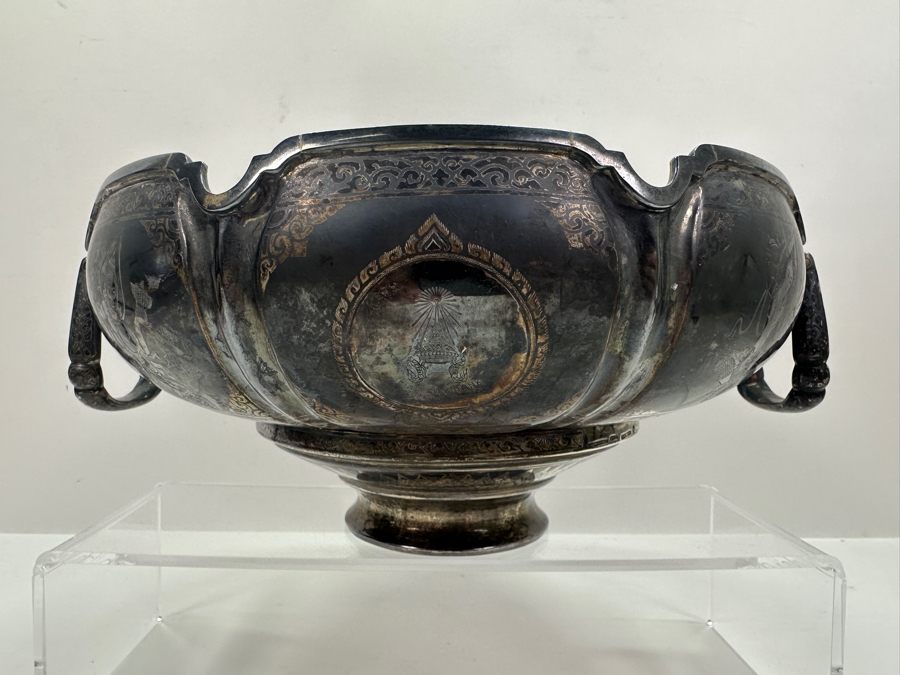 Large Sterling Silver Hallmarked SIAM Thailand Thainakon Footed Bowl With Handles 1,050g (92.5% Silver - Silver Melt Value $1,026) [Photo 11]