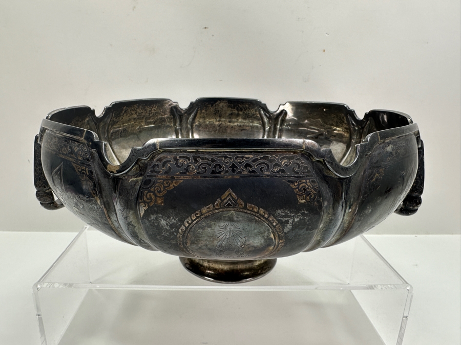 Large Sterling Silver Hallmarked SIAM Thailand Thainakon Footed Bowl With Handles 1,050g (92.5% Silver - Silver Melt Value $1,026) [Photo 12]
