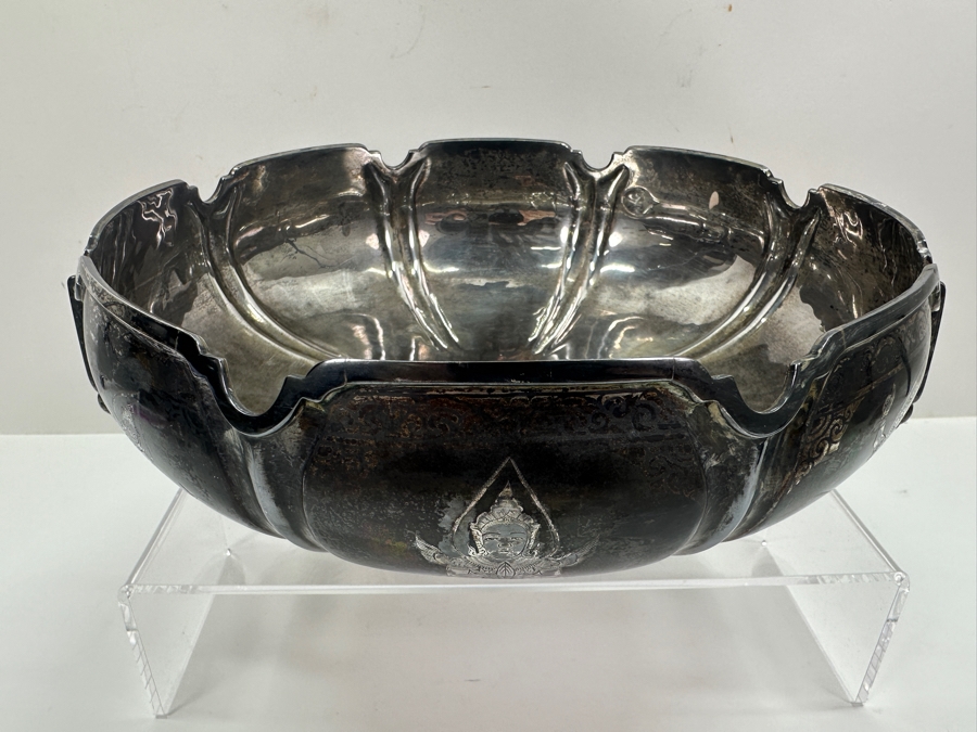 Large Sterling Silver Hallmarked SIAM Thailand Thainakon Footed Bowl With Handles 1,050g (92.5% Silver - Silver Melt Value $1,026) [Photo 4]