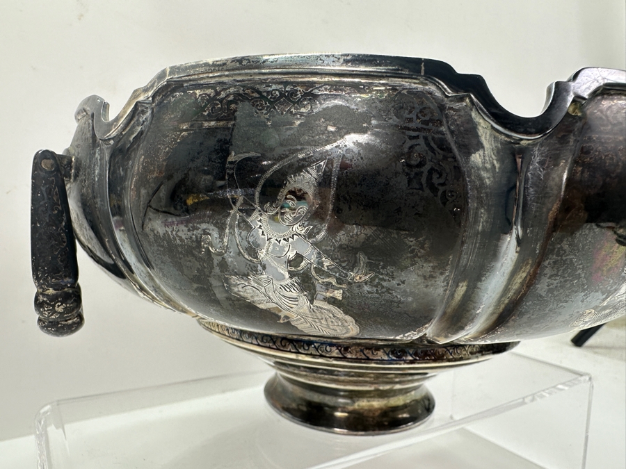 Large Sterling Silver Hallmarked SIAM Thailand Thainakon Footed Bowl With Handles 1,050g (92.5% Silver - Silver Melt Value $1,026) [Photo 7]