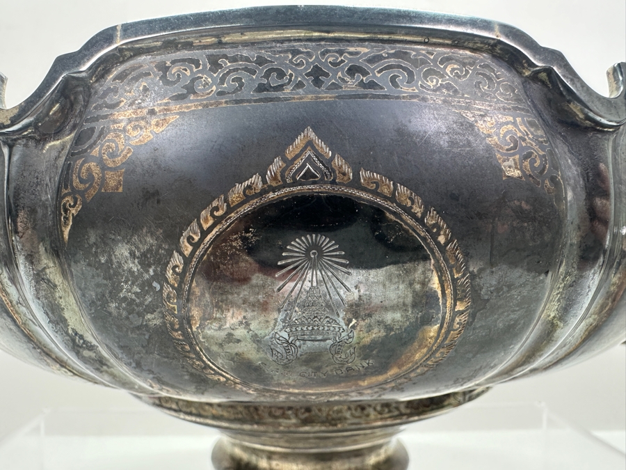 Large Sterling Silver Hallmarked SIAM Thailand Thainakon Footed Bowl With Handles 1,050g (92.5% Silver - Silver Melt Value $1,026) [Photo 13]
