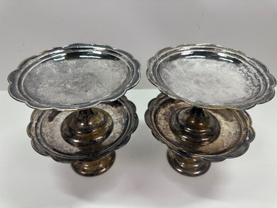 Set Of Four Vintage Chinese .800 Silver Footed Hallmarked Chased Dishes With Floral / Bird Motif 6.5W X 4H 707g (80% Silver - Silver Melt Value $597) [Photo 14]