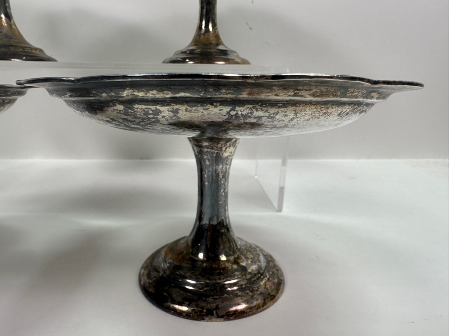 Set Of Four Vintage Chinese .800 Silver Footed Hallmarked Chased Dishes With Floral / Bird Motif 6.5W X 4H 707g (80% Silver - Silver Melt Value $597) [Photo 8]