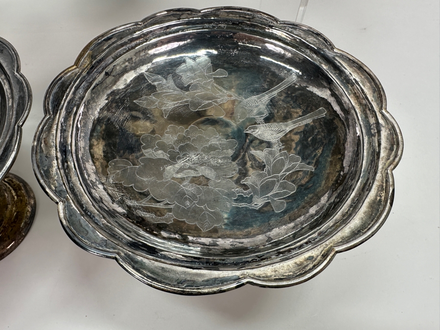 Set Of Four Vintage Chinese .800 Silver Footed Hallmarked Chased Dishes With Floral / Bird Motif 6.5W X 4H 707g (80% Silver - Silver Melt Value $597) [Photo 3]