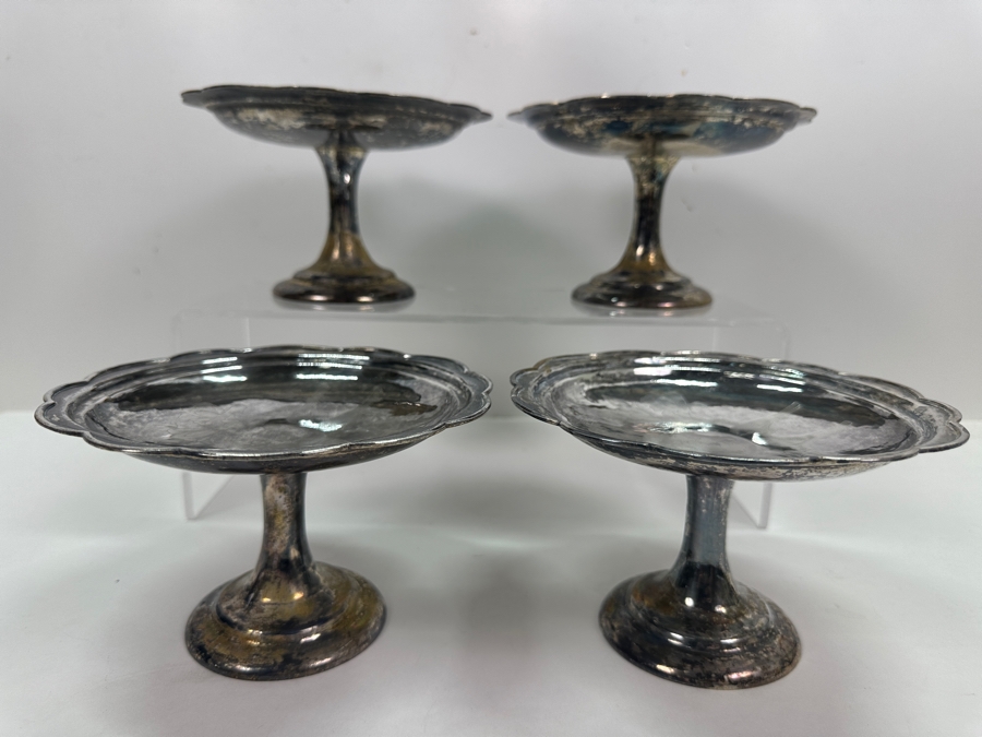 Set Of Four Vintage Chinese .800 Silver Footed Hallmarked Chased Dishes With Floral / Bird Motif 6.5W X 4H 707g (80% Silver - Silver Melt Value $597) [Photo 5]