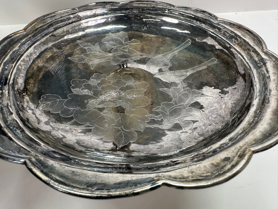 Set Of Four Vintage Chinese .800 Silver Footed Hallmarked Chased Dishes With Floral / Bird Motif 6.5W X 4H 707g (80% Silver - Silver Melt Value $597) [Photo 7]