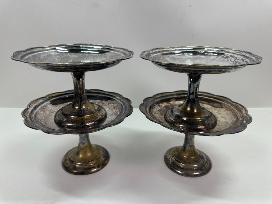 Set Of Four Vintage Chinese .800 Silver Footed Hallmarked Chased Dishes With Floral / Bird Motif 6.5W X 4H 707g (80% Silver - Silver Melt Value $597) [Photo 15]