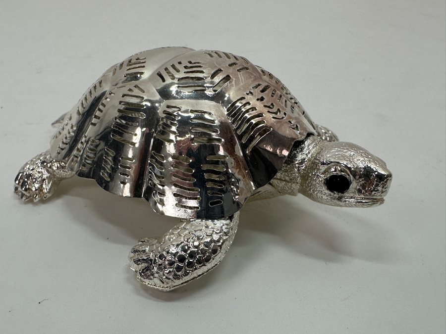 Christofle France Lumiere D'Argent Silverplate Pierced Turtle Figurine [Photo 4]