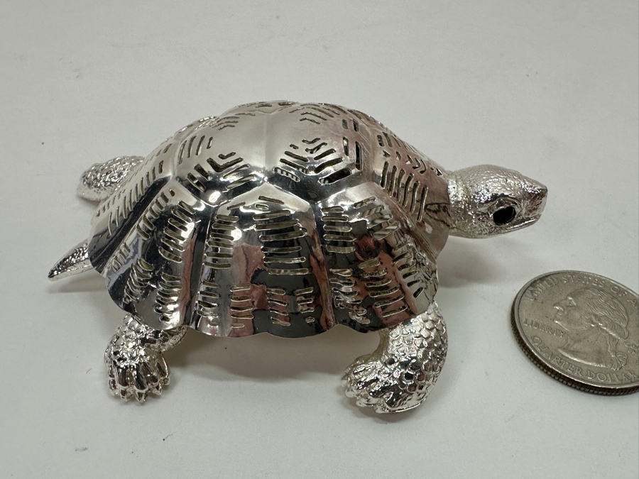 Christofle France Lumiere D'Argent Silverplate Pierced Turtle Figurine [Photo 3]