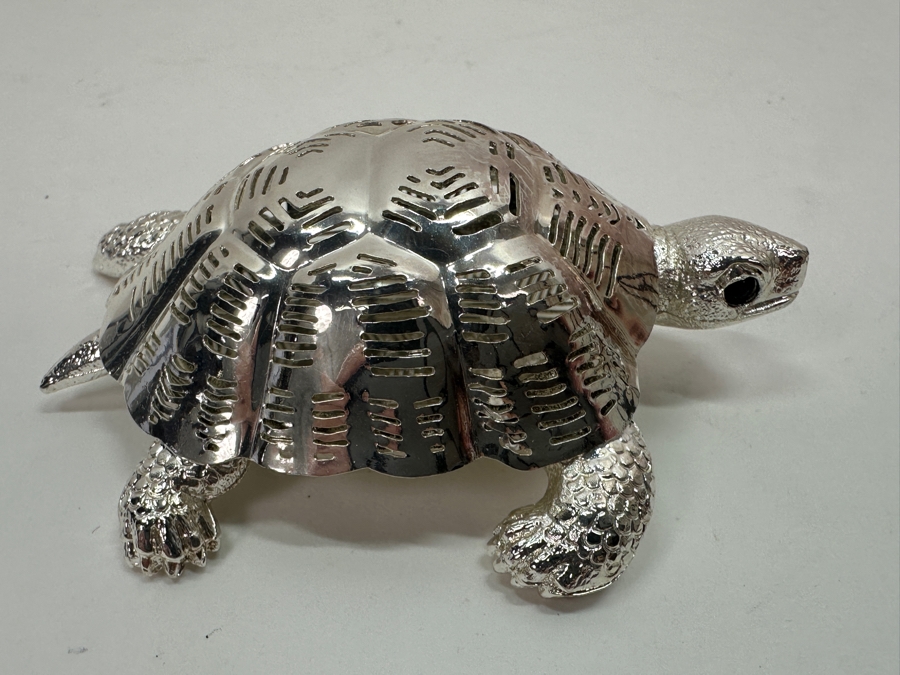 Christofle France Lumiere D'Argent Silverplate Pierced Turtle Figurine [Photo 2]