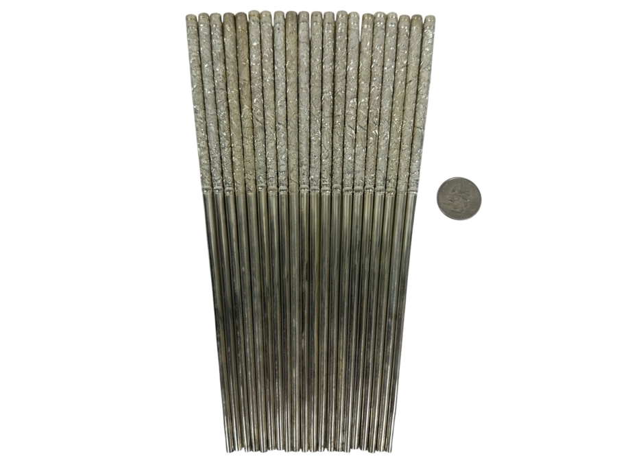 (20) Vintage .800 Silver Dragon Motif Chopsticks 314g (80% Silver - Silver Melt Value $264) [Photo 1]