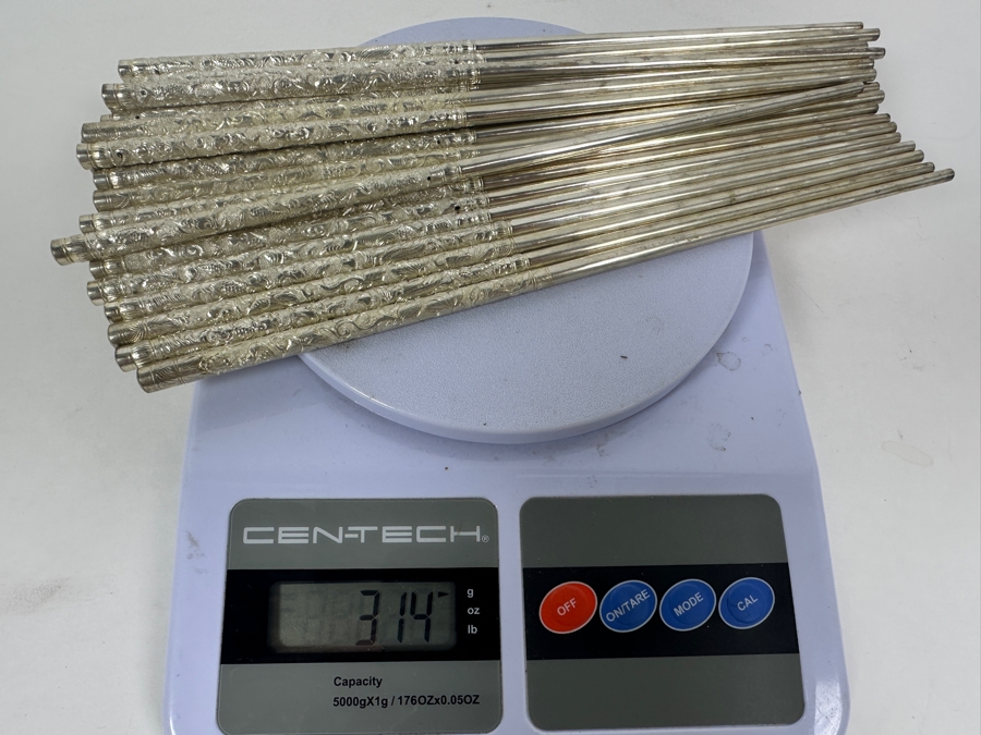 (20) Vintage .800 Silver Dragon Motif Chopsticks 314g (80% Silver - Silver Melt Value $264) [Photo 9]