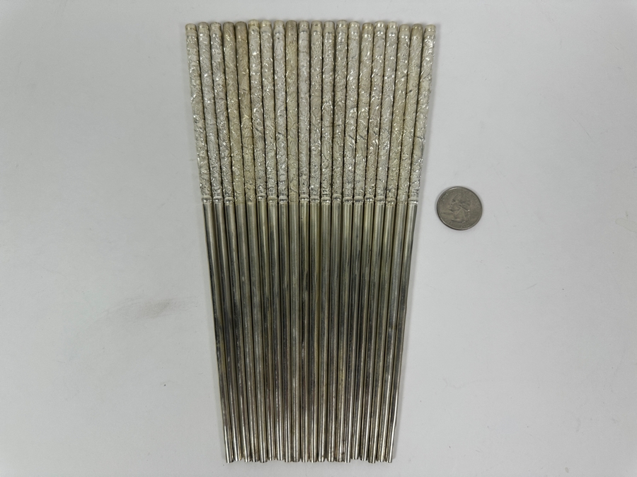 (20) Vintage .800 Silver Dragon Motif Chopsticks 314g (80% Silver - Silver Melt Value $264) [Photo 2]
