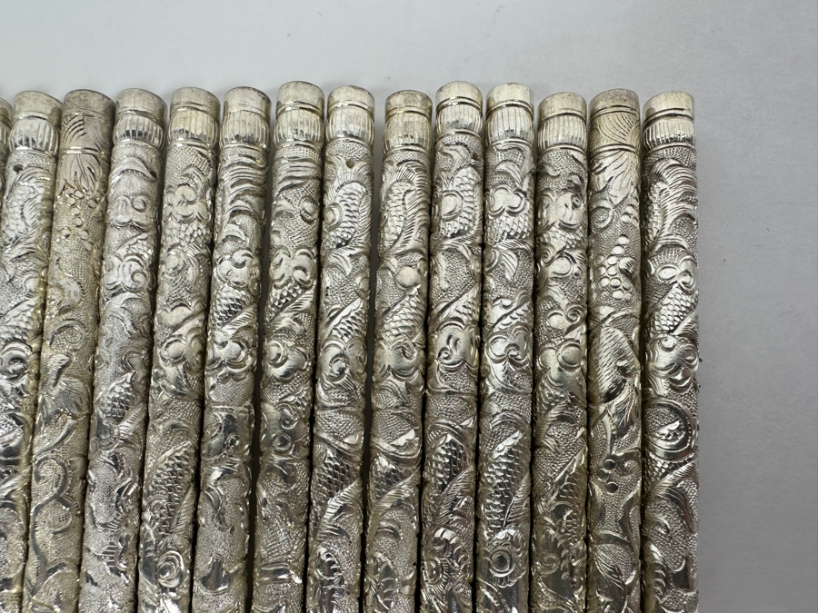 (20) Vintage .800 Silver Dragon Motif Chopsticks 314g (80% Silver - Silver Melt Value $264) [Photo 5]