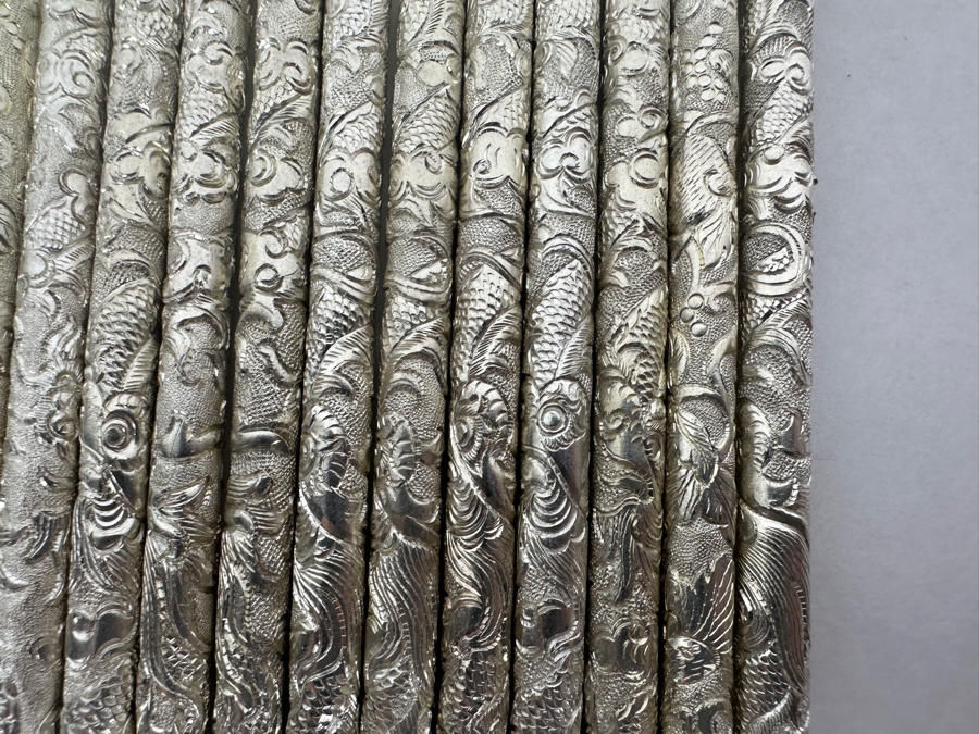 (20) Vintage .800 Silver Dragon Motif Chopsticks 314g (80% Silver - Silver Melt Value $264) [Photo 4]