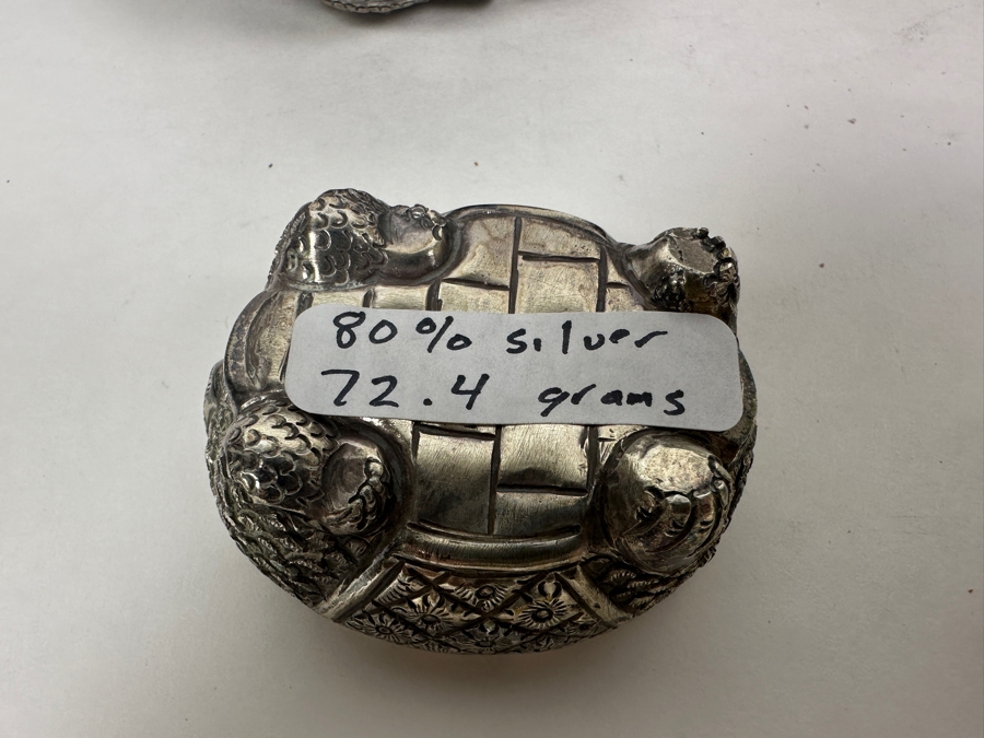 (6) Vintage .800-.900 Silver Cambodian Turtle Betel Boxes Khmer Craftmanship 624g (80%-90% Silver - Silver Melt Value Based On 80% $527) [Photo 2]