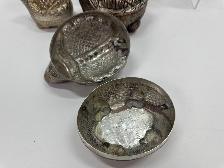 (6) Vintage .800-.900 Silver Cambodian Turtle Betel Boxes Khmer Craftmanship 624g (80%-90% Silver - Silver Melt Value Based On 80% $527) [Photo 19]