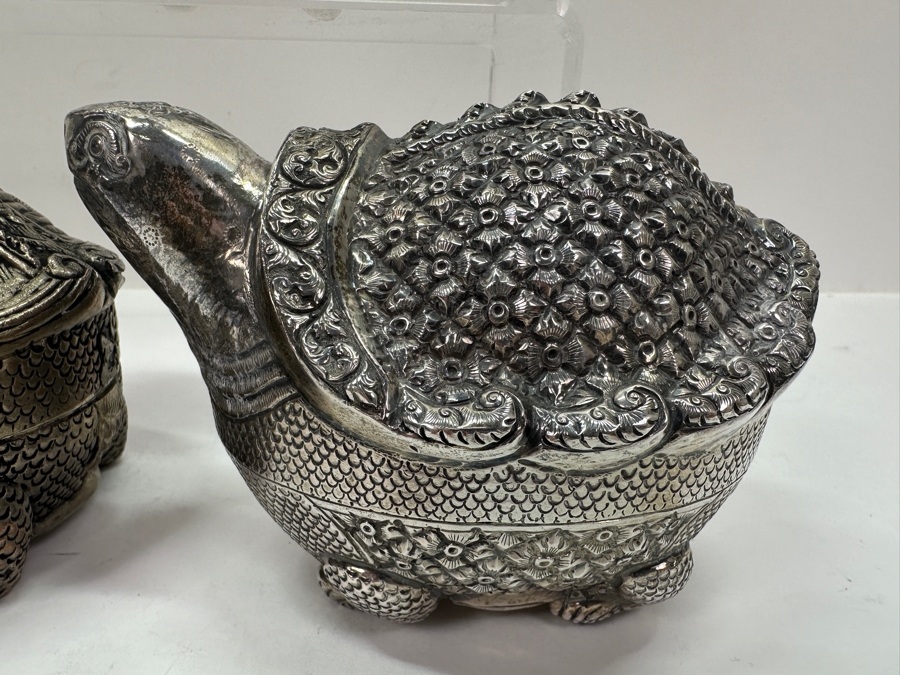 (6) Vintage .800-.900 Silver Cambodian Turtle Betel Boxes Khmer Craftmanship 624g (80%-90% Silver - Silver Melt Value Based On 80% $527) [Photo 10]