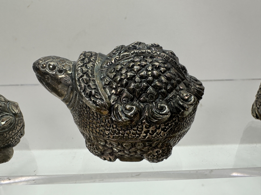 (6) Vintage .800-.900 Silver Cambodian Turtle Betel Boxes Khmer Craftmanship 624g (80%-90% Silver - Silver Melt Value Based On 80% $527) [Photo 15]