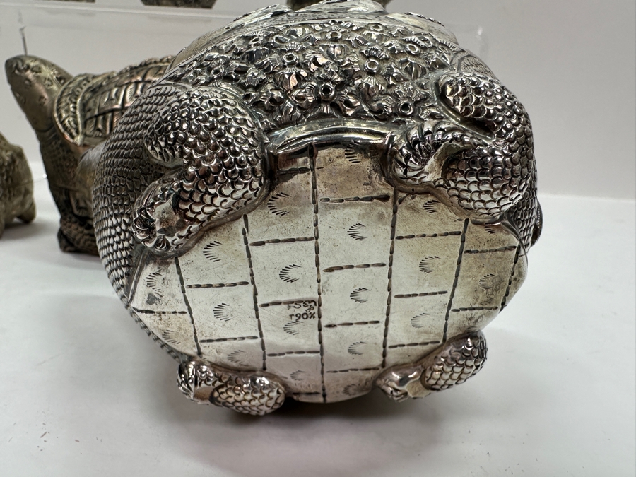 (6) Vintage .800-.900 Silver Cambodian Turtle Betel Boxes Khmer Craftmanship 624g (80%-90% Silver - Silver Melt Value Based On 80% $527) [Photo 18]