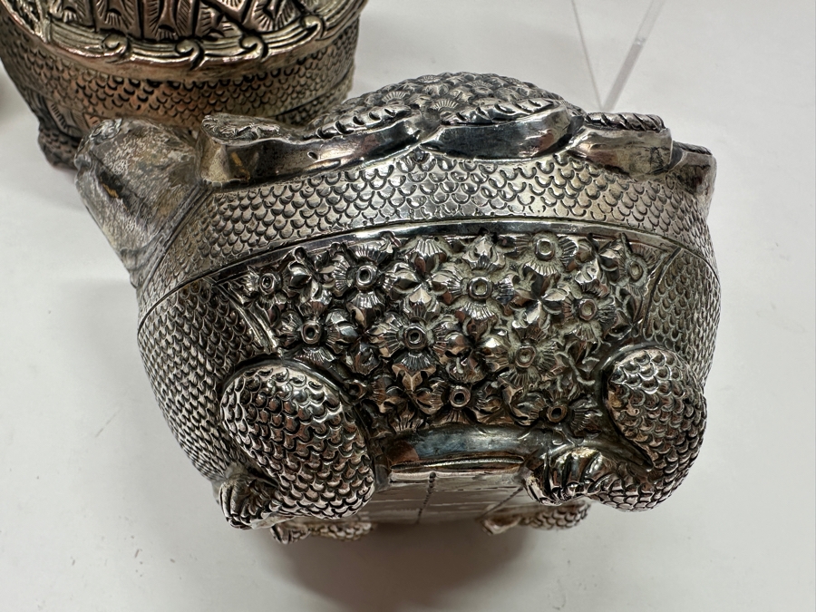 (6) Vintage .800-.900 Silver Cambodian Turtle Betel Boxes Khmer Craftmanship 624g (80%-90% Silver - Silver Melt Value Based On 80% $527) [Photo 17]