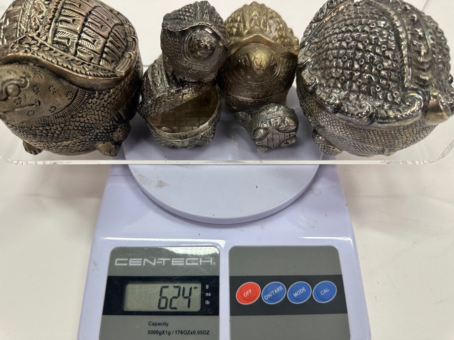 (6) Vintage .800-.900 Silver Cambodian Turtle Betel Boxes Khmer Craftmanship 624g (80%-90% Silver - Silver Melt Value Based On 80% $527) [Photo 21]