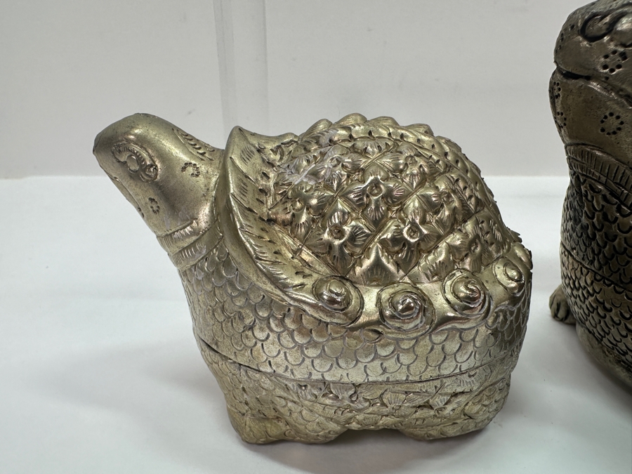 (6) Vintage .800-.900 Silver Cambodian Turtle Betel Boxes Khmer Craftmanship 624g (80%-90% Silver - Silver Melt Value Based On 80% $527) [Photo 13]