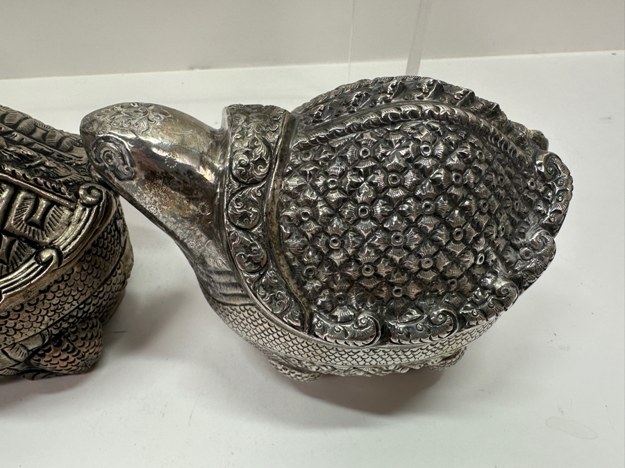 (6) Vintage .800-.900 Silver Cambodian Turtle Betel Boxes Khmer Craftmanship 624g (80%-90% Silver - Silver Melt Value Based On 80% $527) [Photo 11]