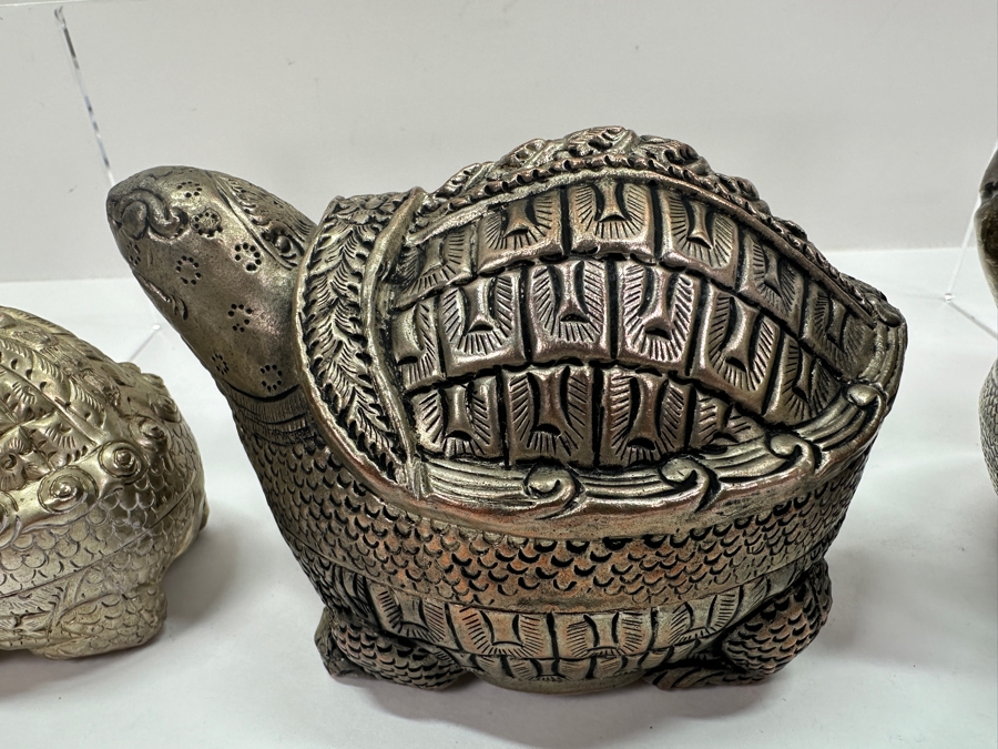 (6) Vintage .800-.900 Silver Cambodian Turtle Betel Boxes Khmer Craftmanship 624g (80%-90% Silver - Silver Melt Value Based On 80% $527) [Photo 12]