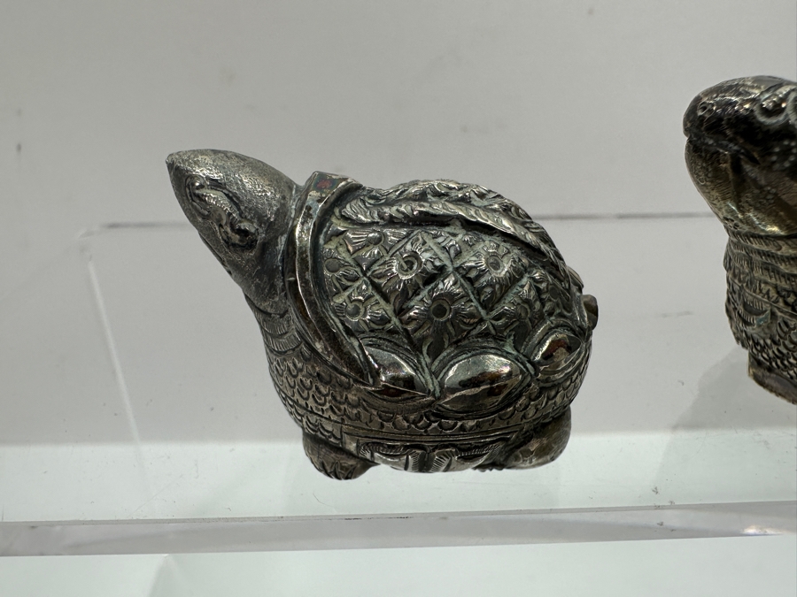 (6) Vintage .800-.900 Silver Cambodian Turtle Betel Boxes Khmer Craftmanship 624g (80%-90% Silver - Silver Melt Value Based On 80% $527) [Photo 14]