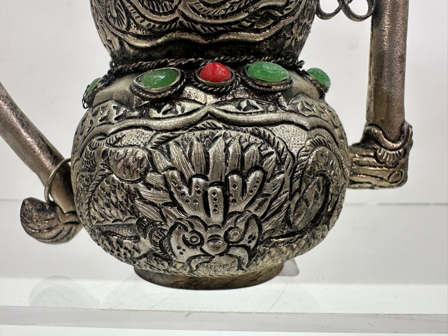 Stunning Collection Of Four Tibetan .800 Silver Teapots 465g (80% Silver - Silver Melt Value $393) [Photo 22]