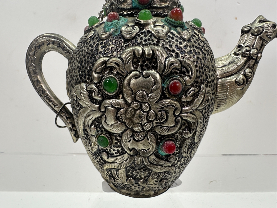 Stunning Collection Of Four Tibetan .800 Silver Teapots 465g (80% Silver - Silver Melt Value $393) [Photo 12]
