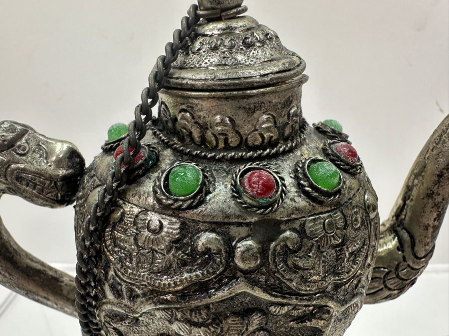 Stunning Collection Of Four Tibetan .800 Silver Teapots 465g (80% Silver - Silver Melt Value $393) [Photo 9]