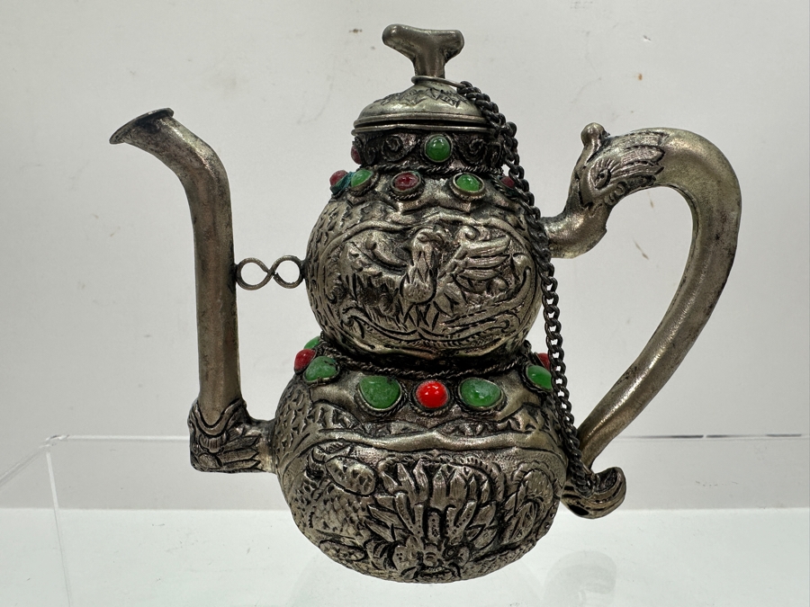 Stunning Collection Of Four Tibetan .800 Silver Teapots 465g (80% Silver - Silver Melt Value $393) [Photo 18]