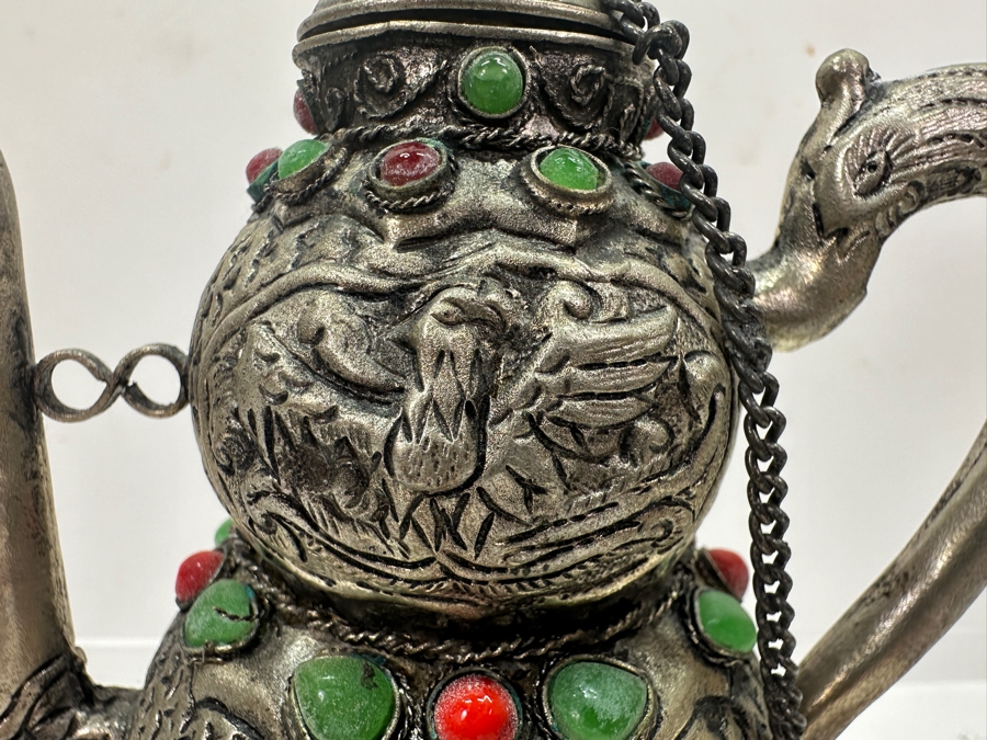 Stunning Collection Of Four Tibetan .800 Silver Teapots 465g (80% Silver - Silver Melt Value $393) [Photo 19]