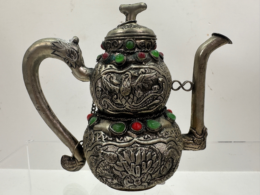 Stunning Collection Of Four Tibetan .800 Silver Teapots 465g (80% Silver - Silver Melt Value $393) [Photo 21]