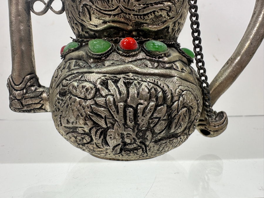Stunning Collection Of Four Tibetan .800 Silver Teapots 465g (80% Silver - Silver Melt Value $393) [Photo 20]