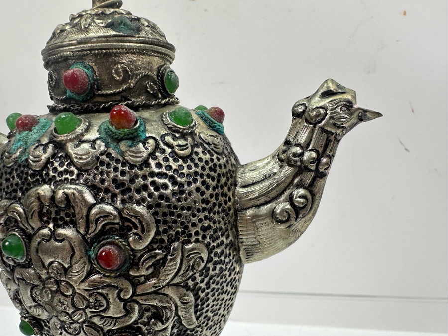 Stunning Collection Of Four Tibetan .800 Silver Teapots 465g (80% Silver - Silver Melt Value $393) [Photo 13]