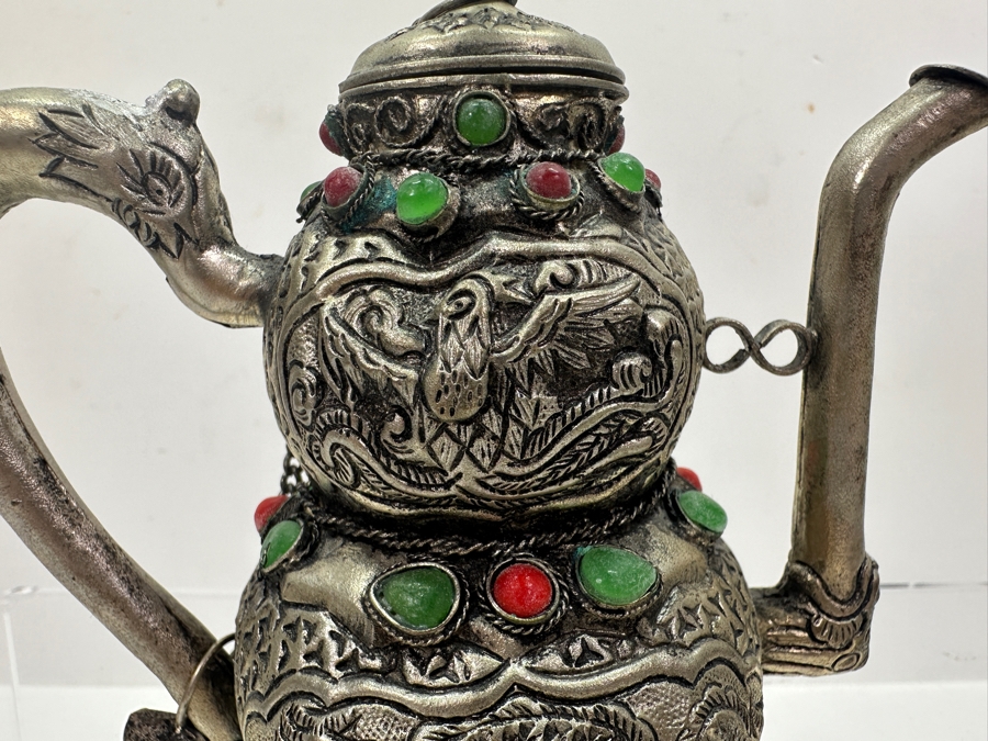 Stunning Collection Of Four Tibetan .800 Silver Teapots 465g (80% Silver - Silver Melt Value $393) [Photo 23]