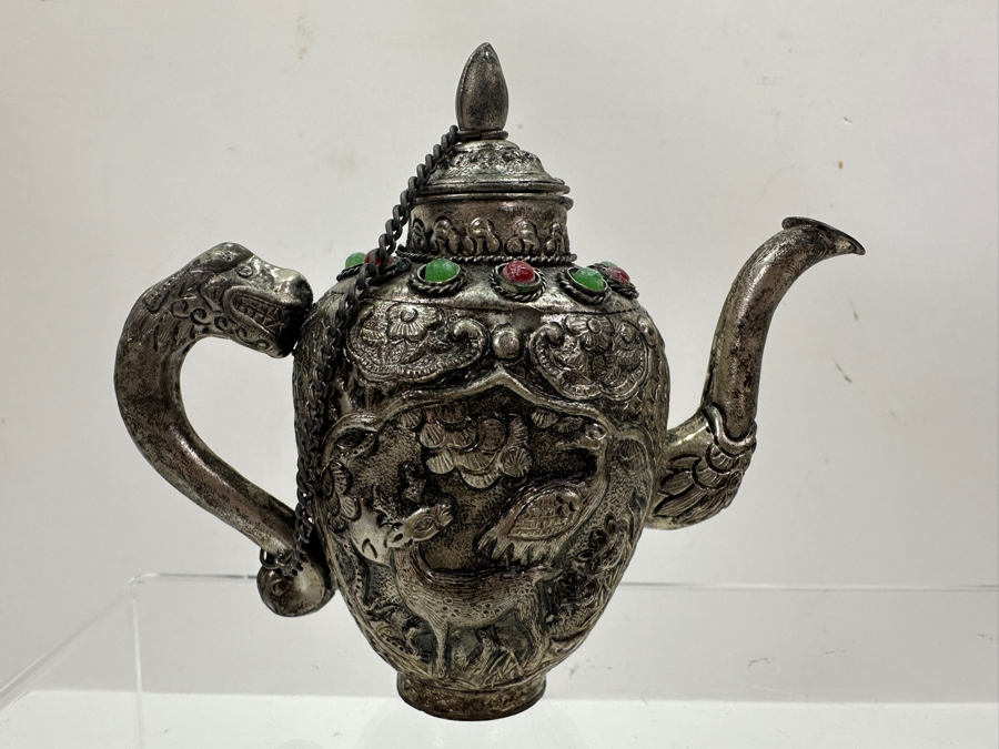Stunning Collection Of Four Tibetan .800 Silver Teapots 465g (80% Silver - Silver Melt Value $393) [Photo 7]