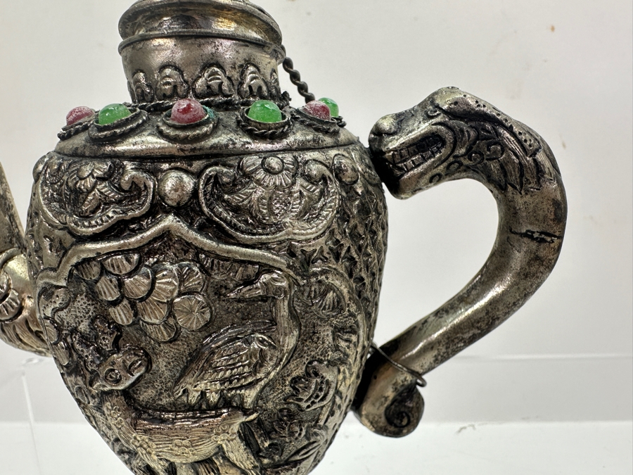 Stunning Collection Of Four Tibetan .800 Silver Teapots 465g (80% Silver - Silver Melt Value $393) [Photo 6]