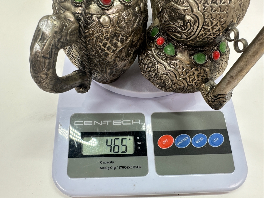 Stunning Collection Of Four Tibetan .800 Silver Teapots 465g (80% Silver - Silver Melt Value $393) [Photo 33]