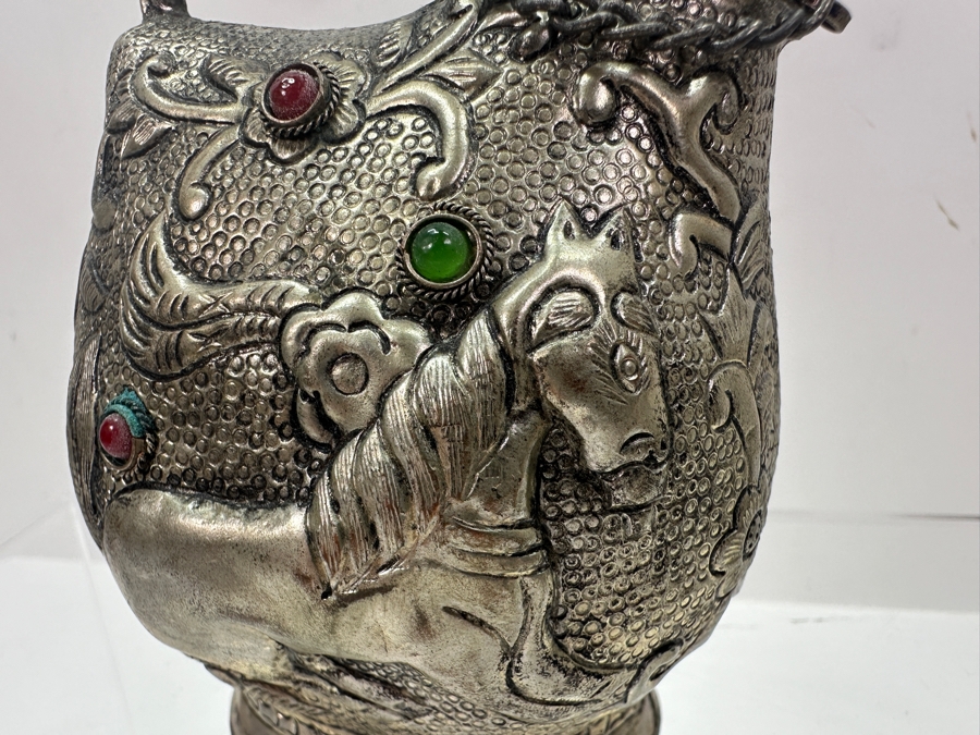 Stunning Collection Of Four Tibetan .800 Silver Teapots 465g (80% Silver - Silver Melt Value $393) [Photo 28]
