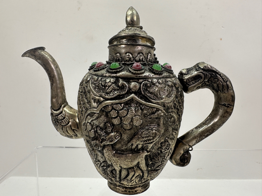 Stunning Collection Of Four Tibetan .800 Silver Teapots 465g (80% Silver - Silver Melt Value $393) [Photo 4]