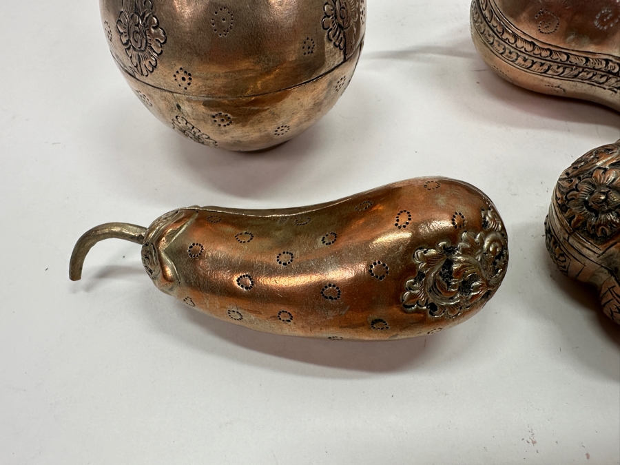 (4) Vintage .800-.900 Silver Cambodian Fruit Betel Boxes Khmer Craftmanship 343g (80% Silver - Silver Melt Value $290) [Photo 8]