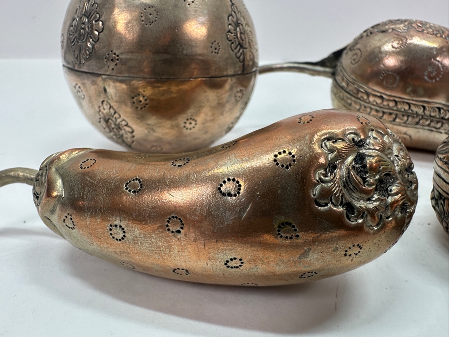 (4) Vintage .800-.900 Silver Cambodian Fruit Betel Boxes Khmer Craftmanship 343g (80% Silver - Silver Melt Value $290) [Photo 7]