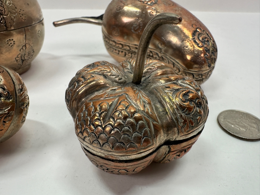 (4) Vintage .800-.900 Silver Cambodian Fruit Betel Boxes Khmer Craftmanship 343g (80% Silver - Silver Melt Value $290) [Photo 6]