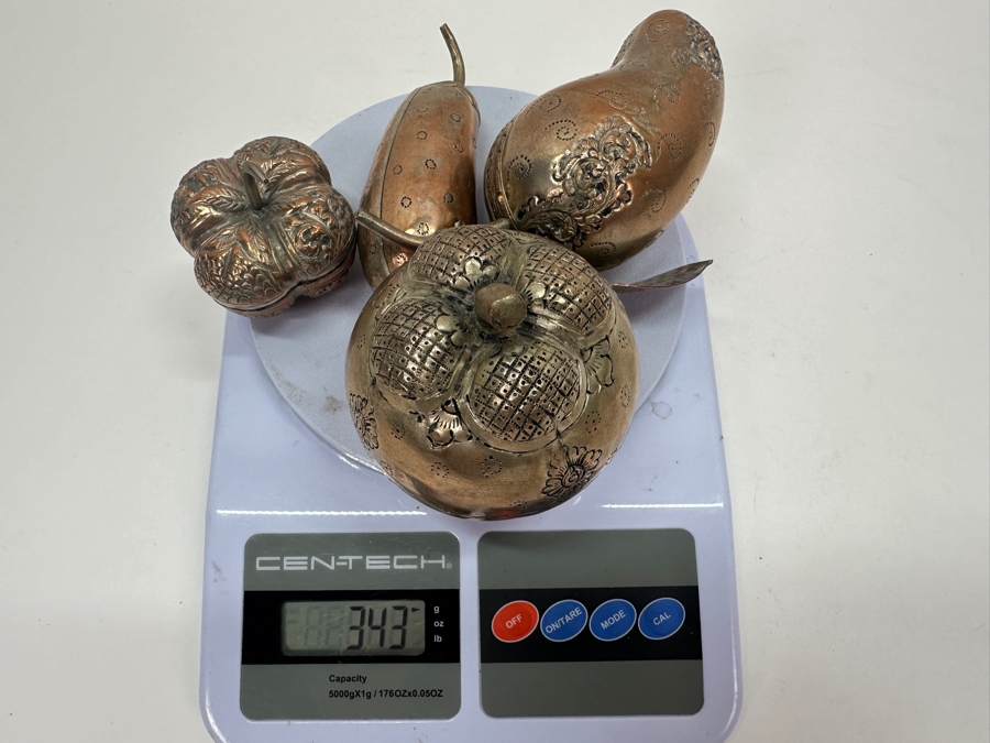 (4) Vintage .800-.900 Silver Cambodian Fruit Betel Boxes Khmer Craftmanship 343g (80% Silver - Silver Melt Value $290) [Photo 13]