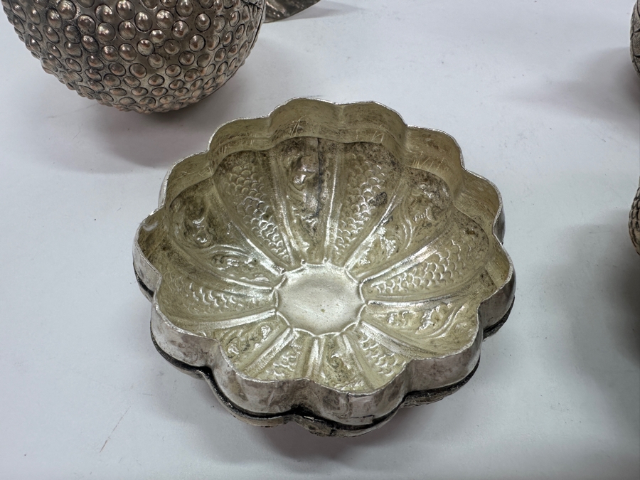 (3) Vintage .800-.900 Silver Cambodian Fruit Betel Boxes Khmer Craftmanship 276g (80% Silver - Silver Melt Value $233) [Photo 15]